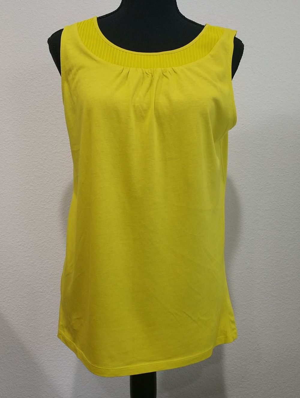 Ann Taylor Bright Yellow Pleated Scoop-Neck Tank